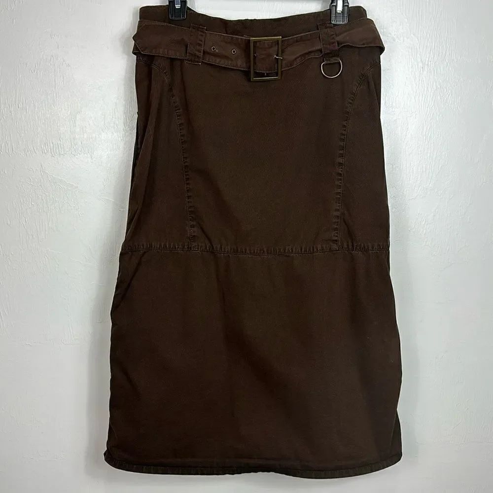 A Jay Brown Cotton Belted Flared Hemline Midi Skirt Size L